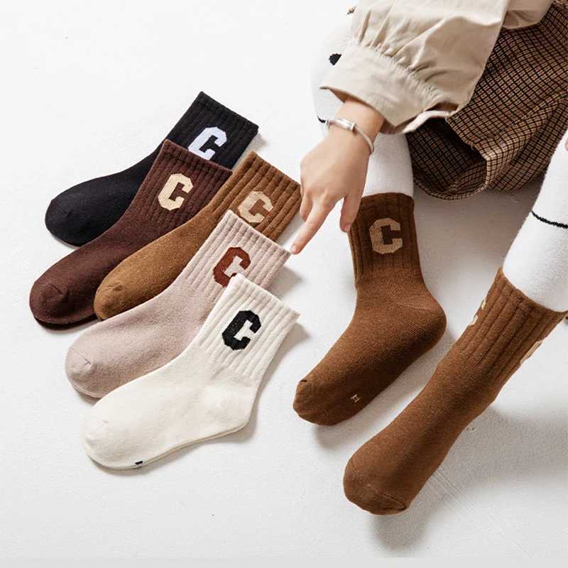 5 pieces/batch of Korean childrens socks boys and girls knitted cotton fashion letter C childrens socks W240814
