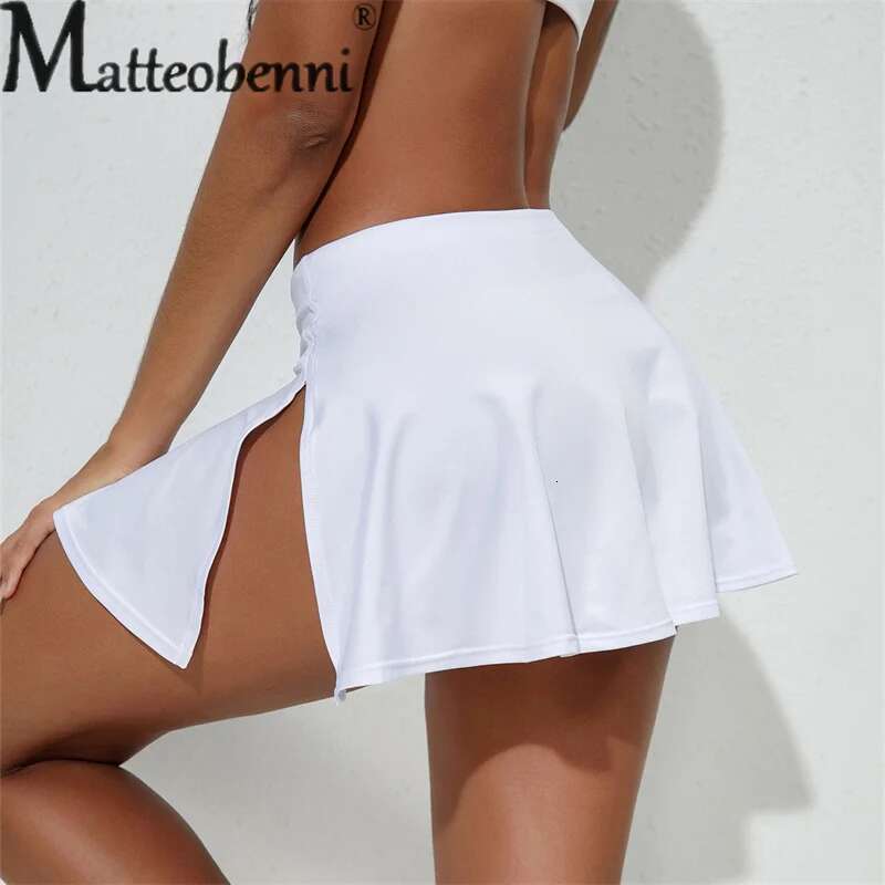 Solid Sports Color Ultra Short Tennis Skirt Women Split Hem Quick Drying Breathable Half-body Dresses Running Dancing Yoga Wear