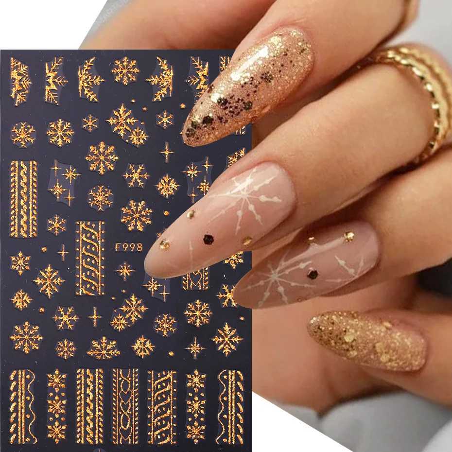 New Christmas Decorations 2023 New Year Nail Stickers 3D Gold Santa Claus Elk Snowflake Nails Art Accessories Sliders For NailsXJ240814