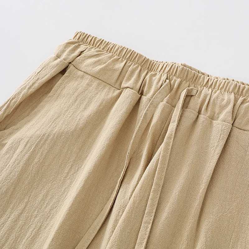 Mens casual pants classic thin linen mens summer fashion bag straight pants brushed elastic waist solid colorW240725