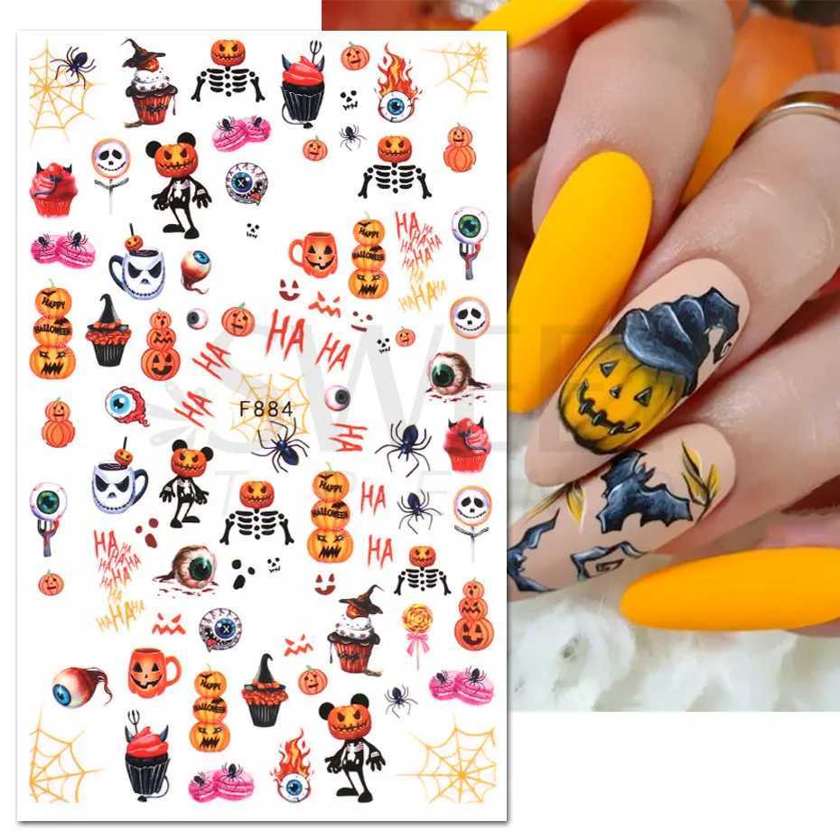 Cute Halloween Nail Design Sticker Pink Cartoon Skull Pumpkin Spooky 3D Punk Holiday Manicure Slider Nail Art Accessories BEF886XJ240814