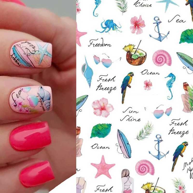 3D Bohemia Green leaf Desgin Self-Adhesive Nail Art Stickers Nail Transfer Sliders Wraps Manicures Foils DIY Z0540XJ240814