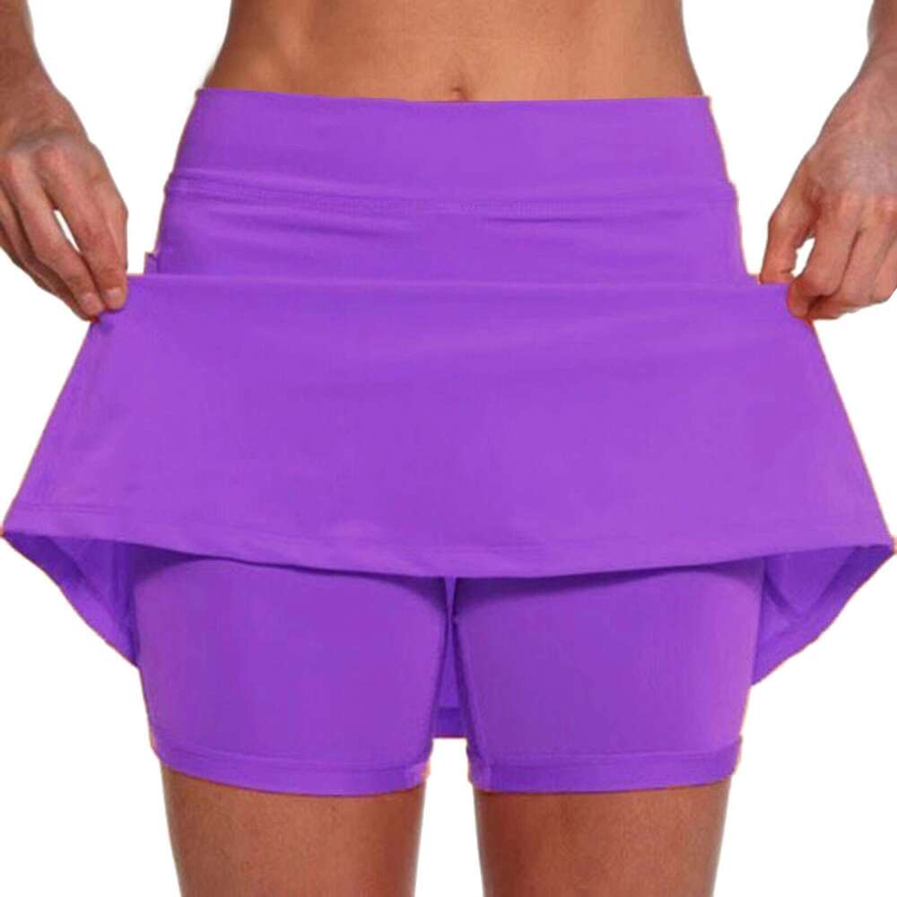 Casual Fiess High Waist Women Sports Running Tennis Golf Breathable Shorts Skirts Slim Knee-Length Bottoms with Pockets