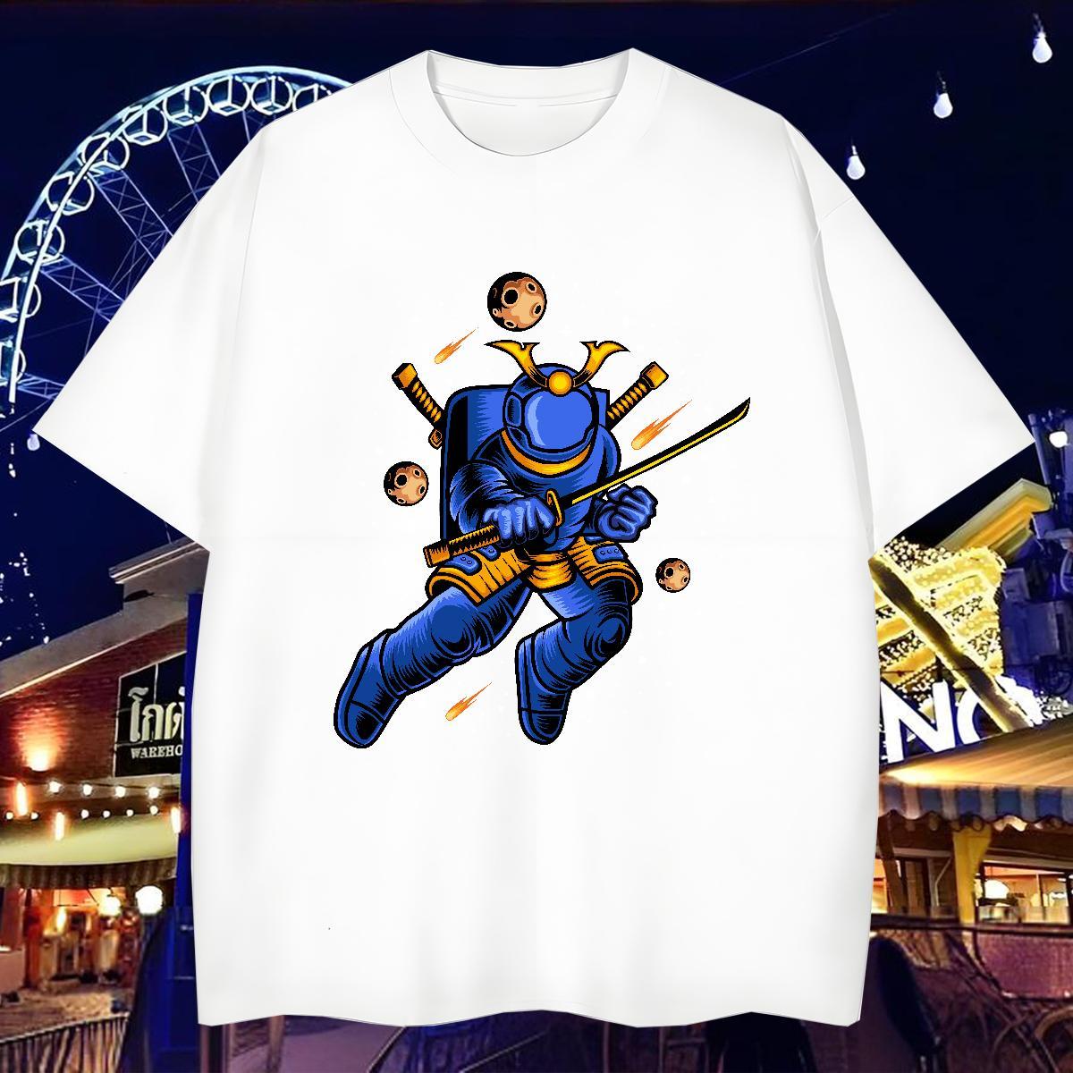 T shirt 230g 100% Cotton outer space Street Casual Breathable Crew Neck Custom Big Size Tshirts Casual New Cool Design Clothes