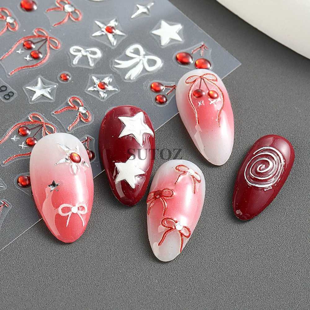 5D Embossed Nail Stickers Cherry Bow Star Nail Sliders Y2K Butterfly Decals Acrylic Design Manicure Art Deco Supplies LEBJI-5D98XJ240814