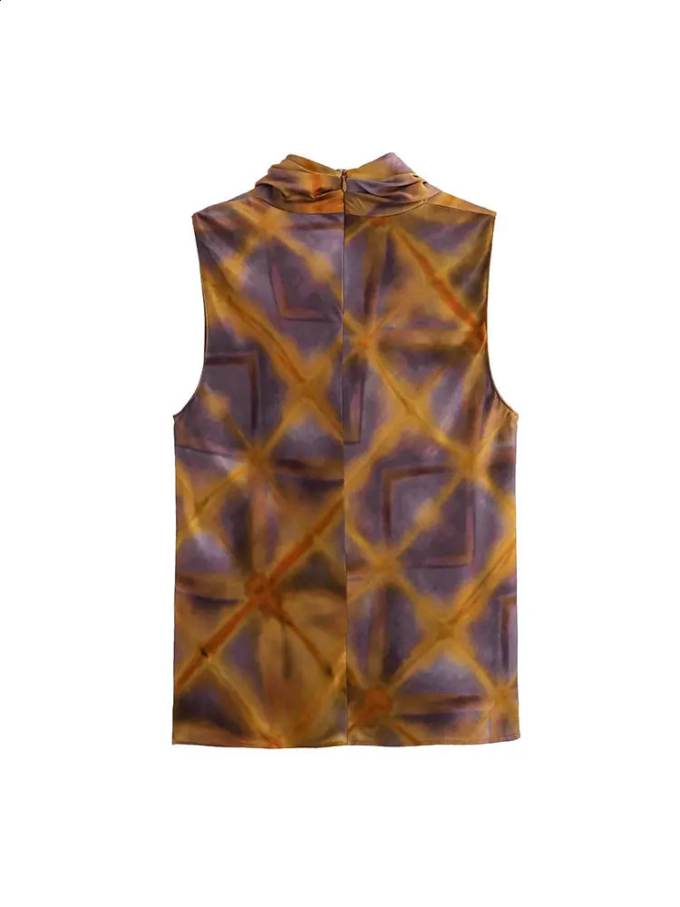 Tinsonan ONeck Sleeveless Back Zipper Top Front Folded Pants Casual Womens Printed Two Piece Set 240814wtt