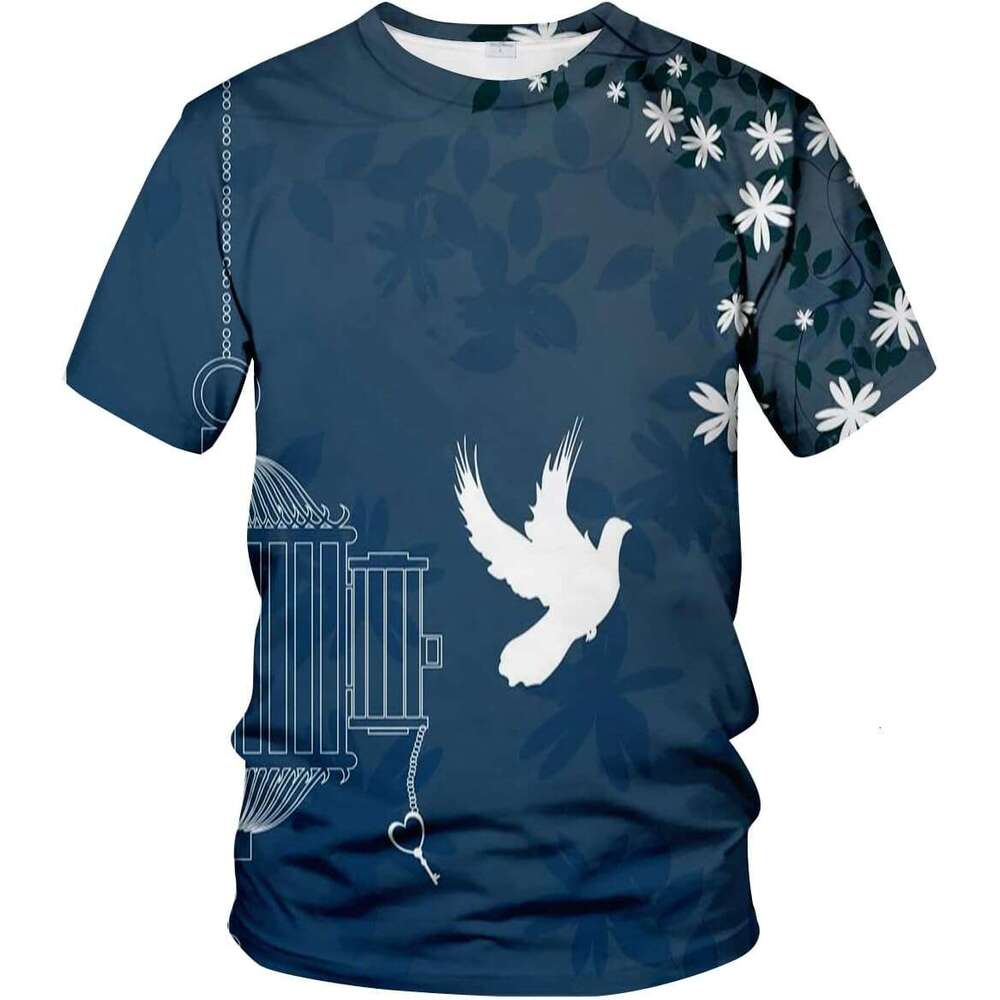 Mens T shirt 3D Novelty T-Shirt French Style Love Theme Dove Flying Out Bird Cage shirts tshirt graphic tee Casual tops summer clothes Short sleeve Fr