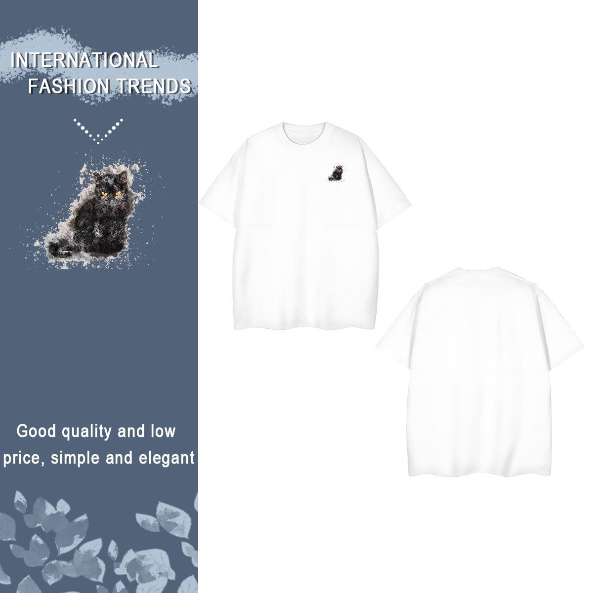Comfortable cat T-Shirts for Men Outdoor Tshirt for Man Woman 230g Pure Cotton Designer Fashion Crew Neck Breathable Plus Size Cartoon Tops Tees