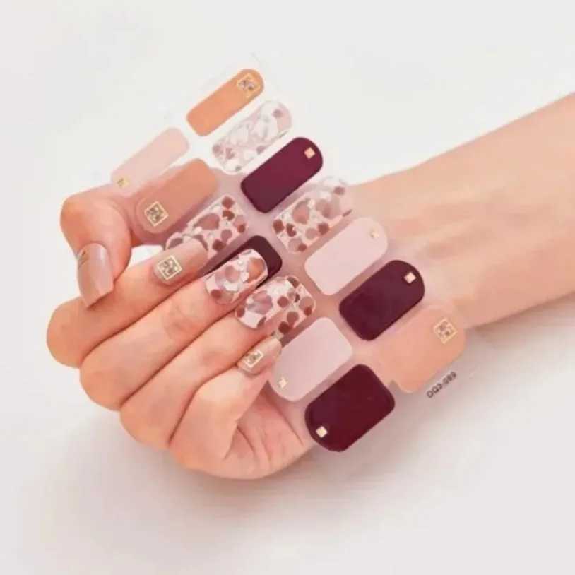 New 5D Semi Cured UV Gel Nail Slider Blush Flowers Design Full Nails Wrap Decals Waterproof UV StickersXJ240814