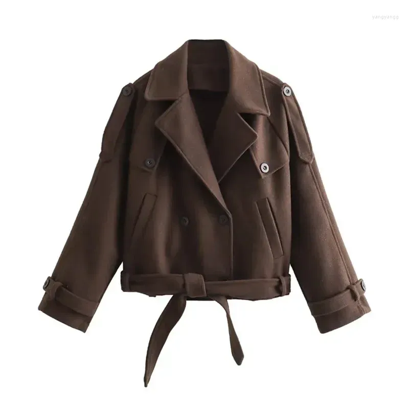 Womens Jackets Woman Trench Coat Double Breasted Brown Cropped Jacket Autumn Winter T For Women Long Sleeve Short Coats Drop Delivery Otpcg