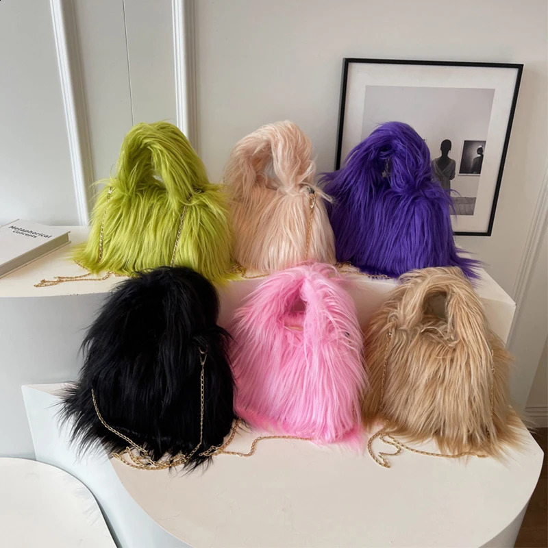 Soft Plush Women Winter Warm Shoulder Bags Phone Purse and Handbags Chain Crossbody Bag bolso Fashion Clutches Wallet 240814