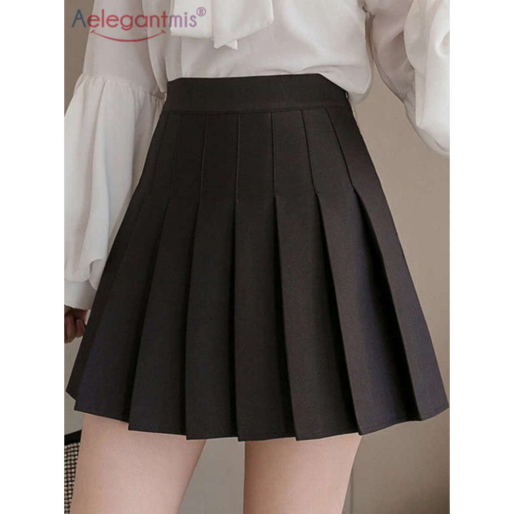 Sweet Aelegantmis Lolita High Waist Pleated Women Cute Mini Skirts Korea Tennis Short School Uniform Skirt Girls Haruku