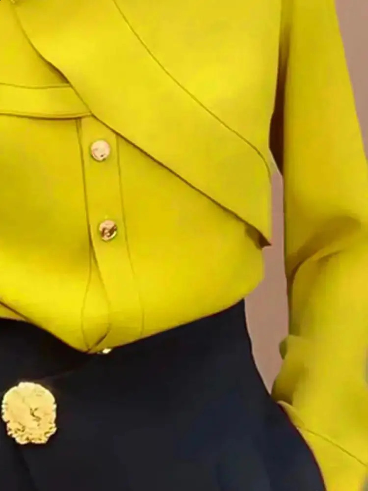 Bohohipei Womens Lapel Blouses Spring Autumn Long Sleeves Loose Fashion Buttoned Casual Office Shirts Tops 240815