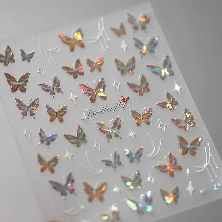 high quality colorful polarized butterfly nail stickers 5D nail art decorative stickers gold and silver chic nail art stickersXJ240814
