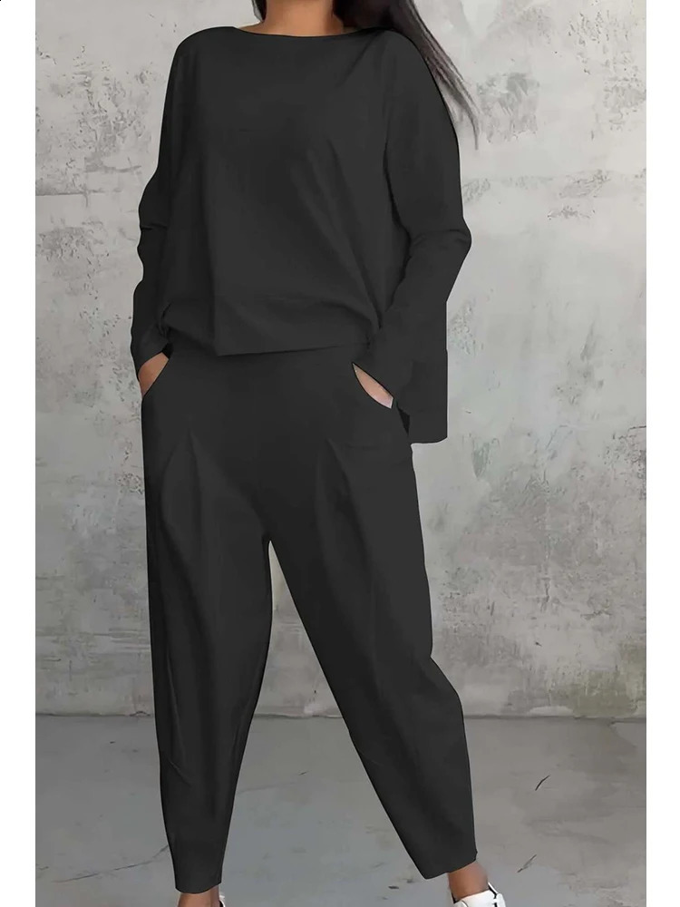 Fashionable Irregular Top Women Set Long-sleeved Loose Female Two Piece Suits Ladies Pocket Trousers Sets Outfit Elegant Clothes 240814