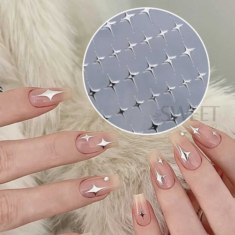 Glossychic Silver Star Nail Manicure Sticker Laser Bronzing White Pentagram Adhesive Decal Halloween Starlight Charm Foils DecorXJ240814