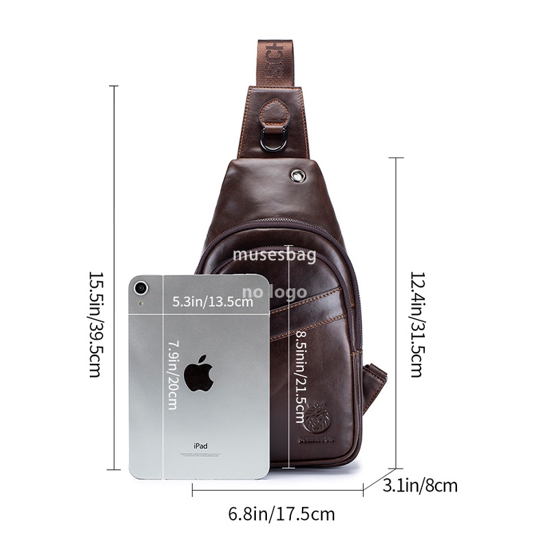 New high quality leather crossbody chest bag men's vintage senior head layer cowhide cross-border explosive men's front body bag