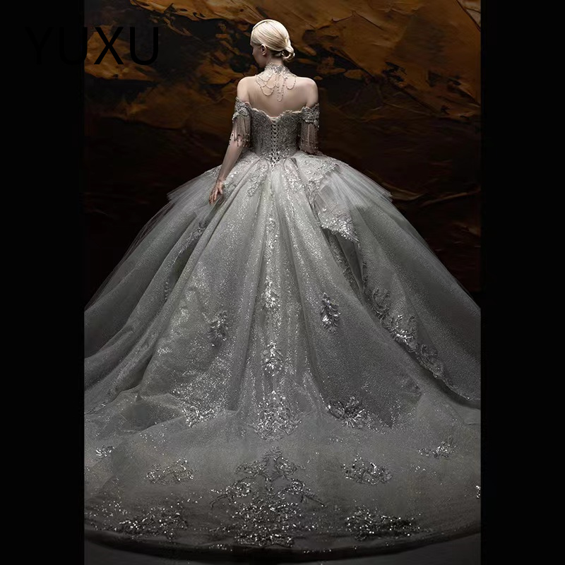 White Wedding Dresses Ivory Bridal Gowns Formal A Line Applique Sequins Custom Zipper Lace Up Plus Size New Lace Illusion Sweep Train Applique Beaded 