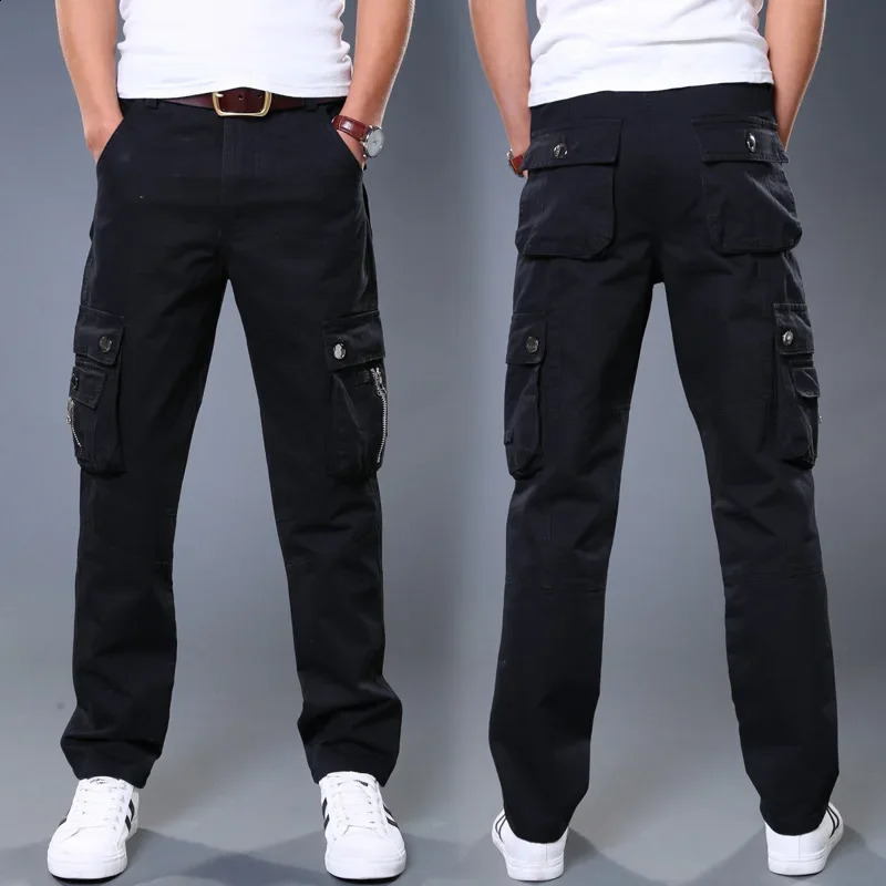 Pure Cotton Cargo Pants For Men Loose Straight Leg Multi Pocket Wear Resistant Youth Military Pants Security Special Work 240812