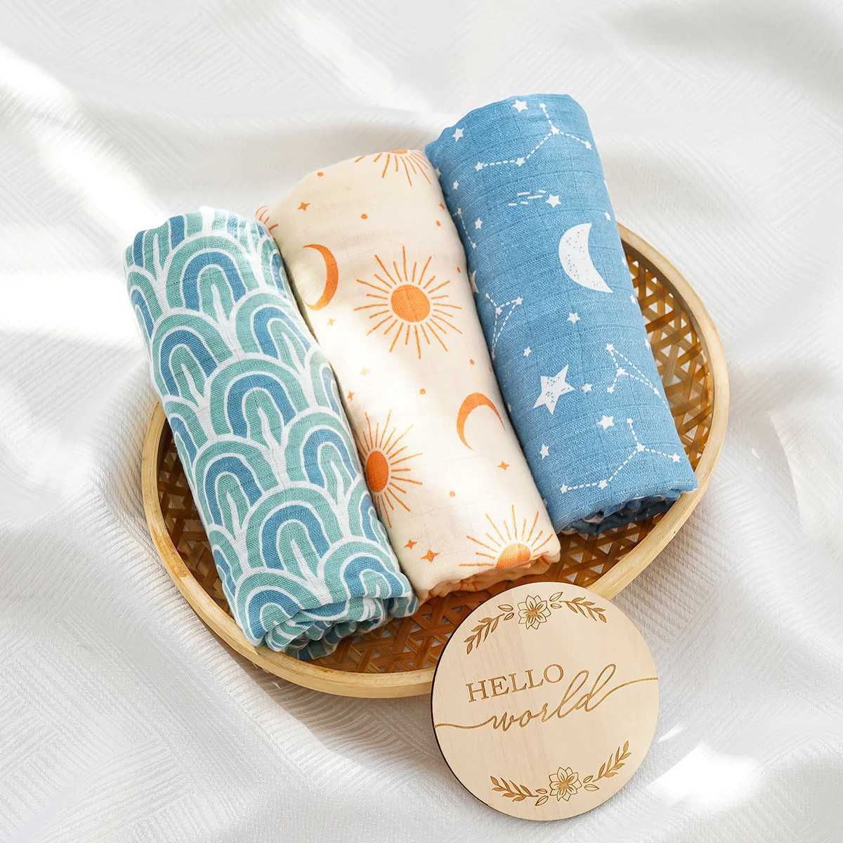 HappyFlute 3pcs/set Baby Muslin Swaddle 100% Cotton Baby Blankets Baby Wrap For Sleeping and Traveling Y240815
