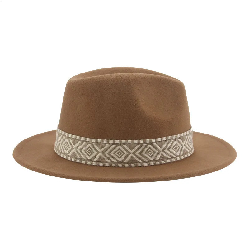 Panama Hat Western Cowboy Hats for Women Solid Big Brim Casual Fedoras Men Women Camel Black White Felted Hat Sombreros Gorras 240812