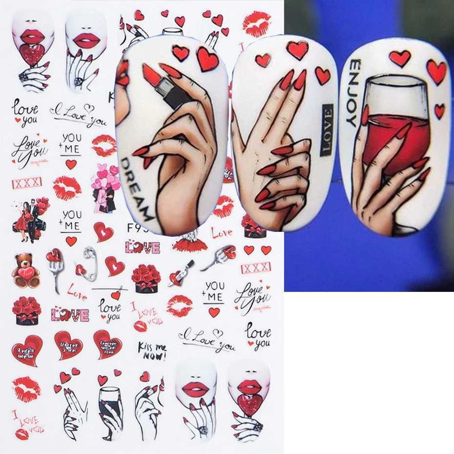 3D Nail Art Sticker Sexy Lips Red Love Letter Makeup Girls Sliders Slider Self-adhesive Decoration Accessories Manicure DecalXJ240814