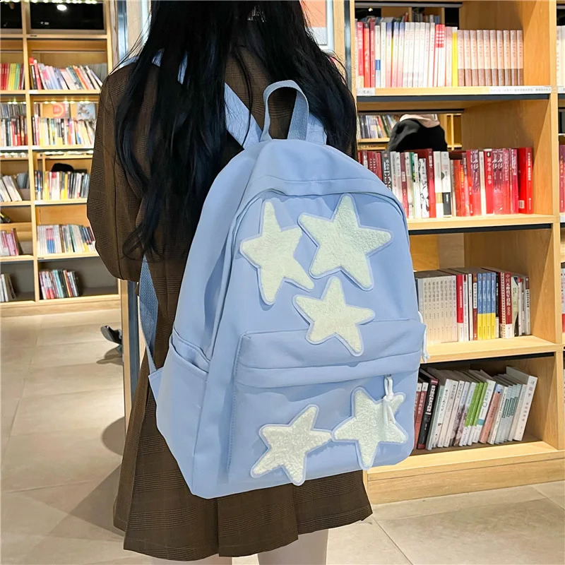 Womens Casual School Backpack Cute FivePointed Star Shoulder Bags For Teenagers Girls Students Large Capacity Laptop Handbags 240814