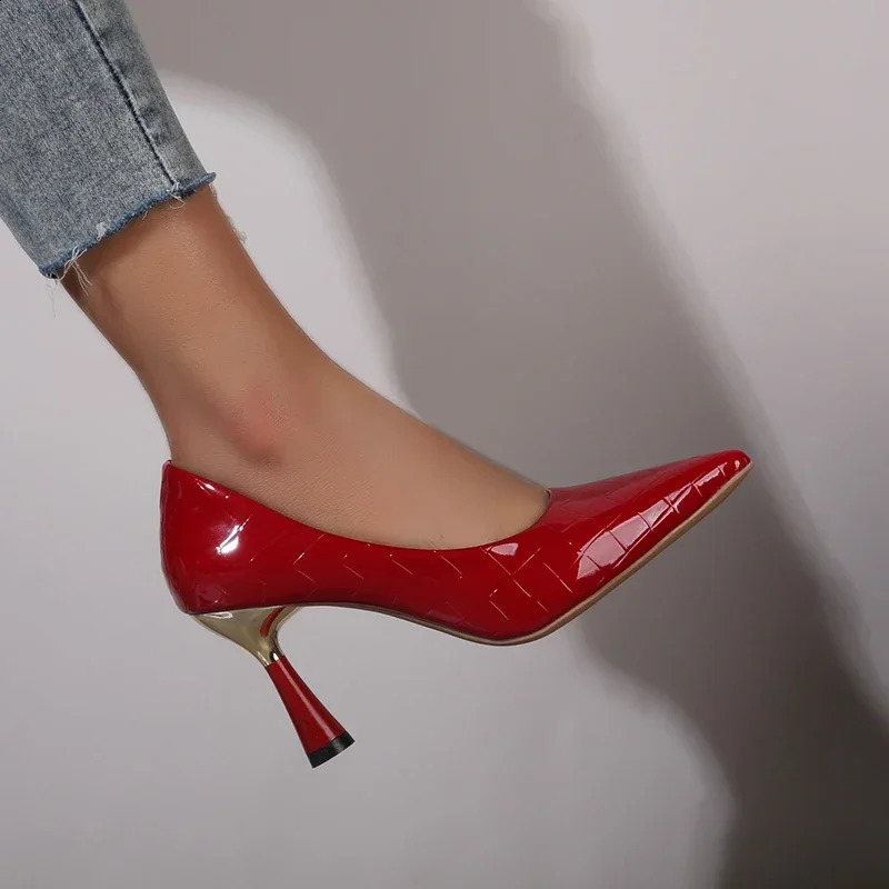 Shoes Woman Trend Summer Red Heels Elegant Woman Black Heeled Pointed Toe Pumps Dress Leather White Ladies Shoe 240809