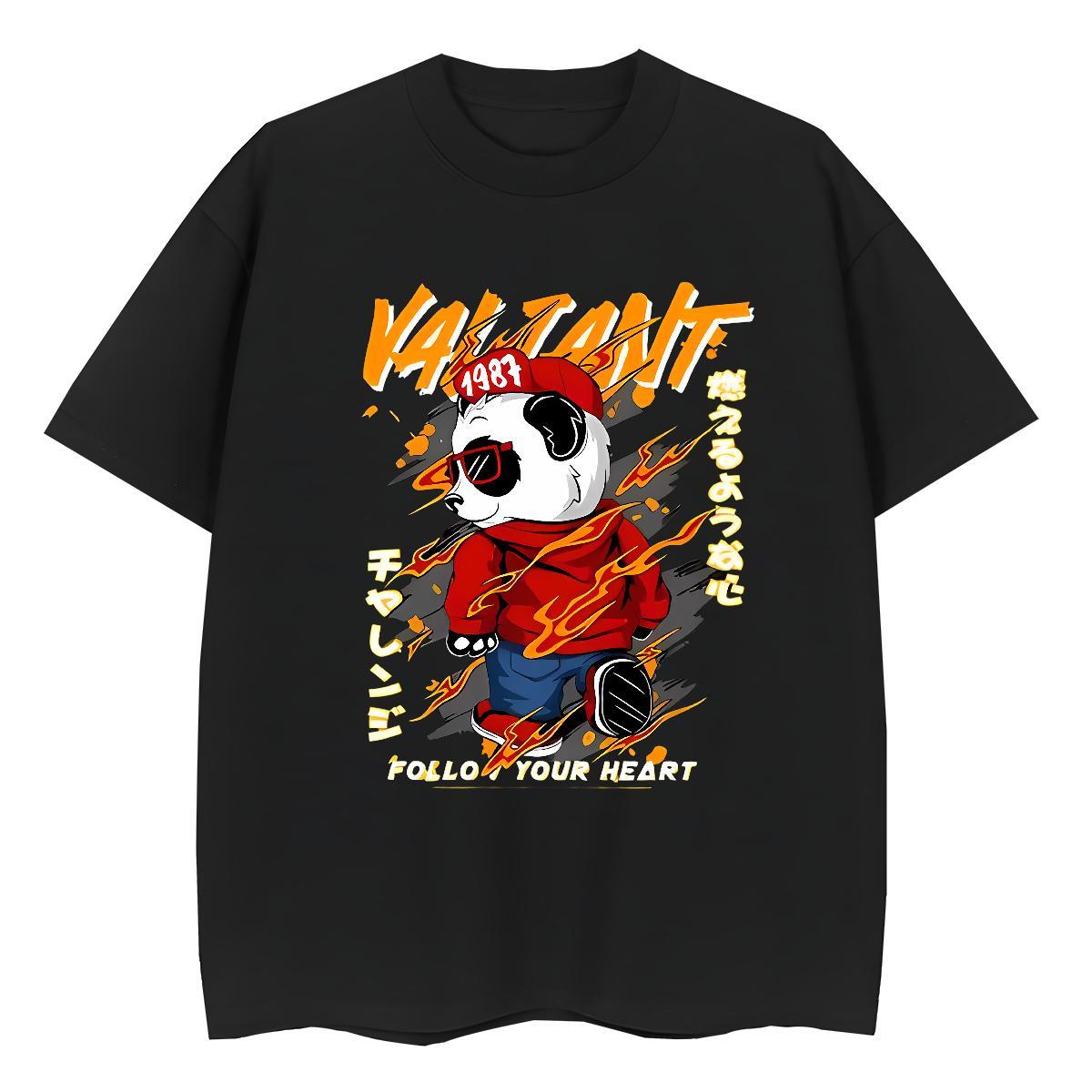 Classic T Shirt For Man panda Round Neck Short Sleeve High Street Hip Hop Customized 100% Cotton 230g Men Tees Fashion New Tops Shirt