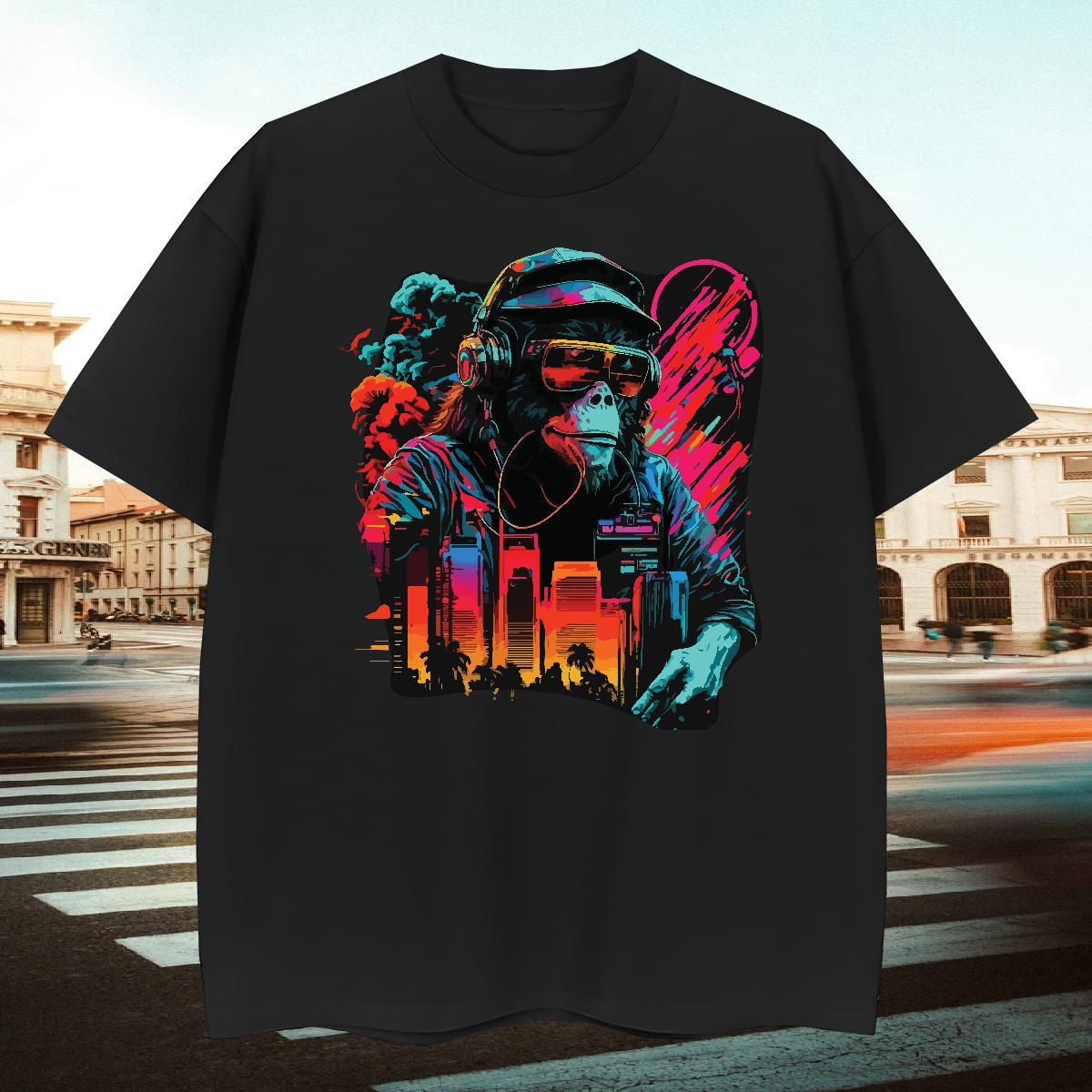 Classic T Shirt For Man chimpanzee O Neck Short Sleeves Street DIY Printed 230g Pure Cotton Men Tshirts Classic Casual Polos