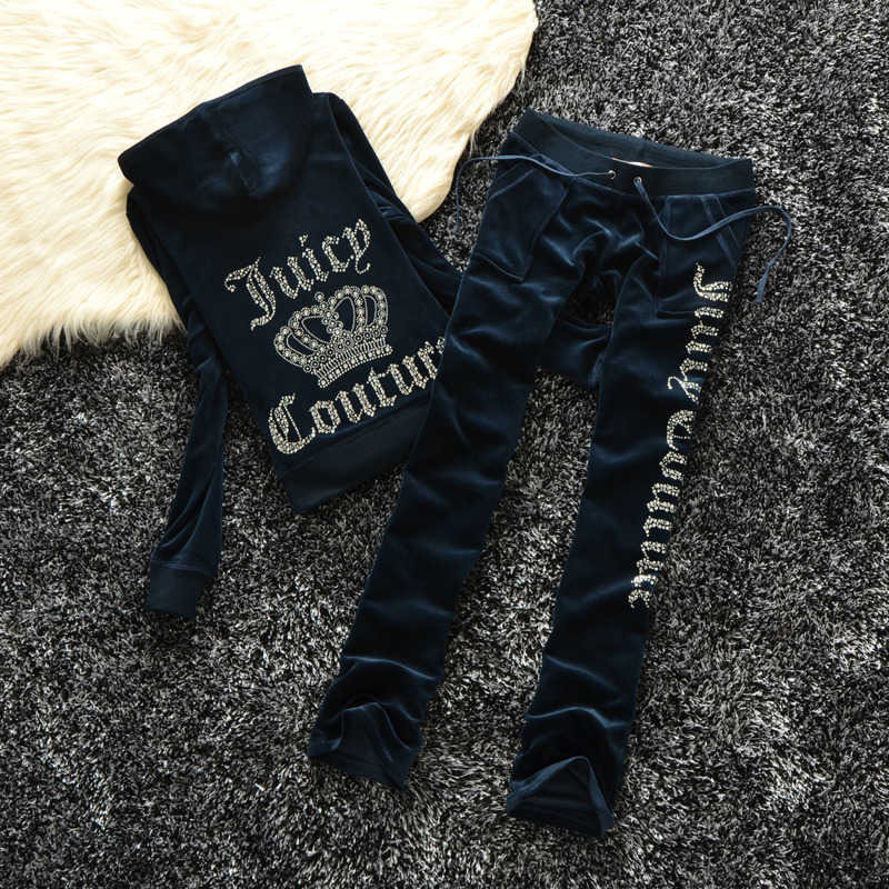 2023 Womens Tracksuits Juicy Summer Apple Brand Sewing 2 Piece Sets Velvet Velour Women Track Suit Hoodies and Pants Met