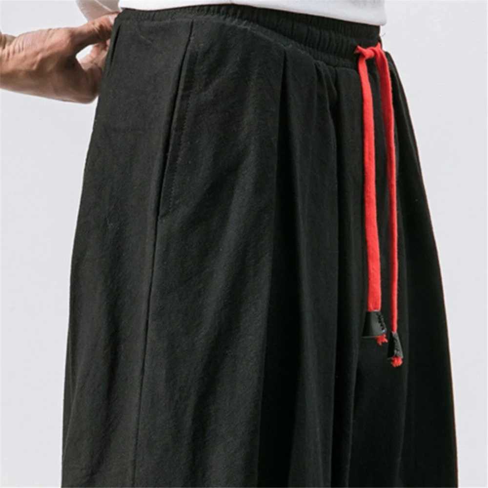 Mens Harem Pants Wide Leg Cotton Linen Trousers Spring Autumn Quality Men Casual Baggy Loose Oversized Pants Streetwear W250812