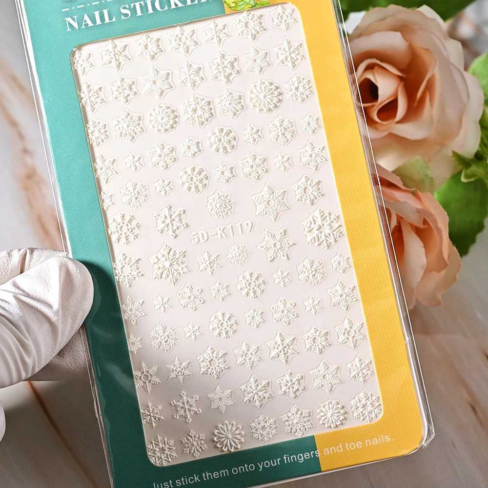 Christmas 5D Embossed White Snowflakes Nail Stickers New Year Winter Xmas Snow Nail Art Decals Self-adhesive Decor Sliders Y#7RKXJ240814