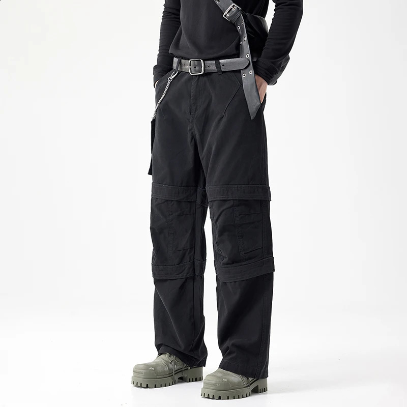 High-end American black wide-legged pants work pants mens loose straight trend gang handsome mens jeans Streetwear 240814