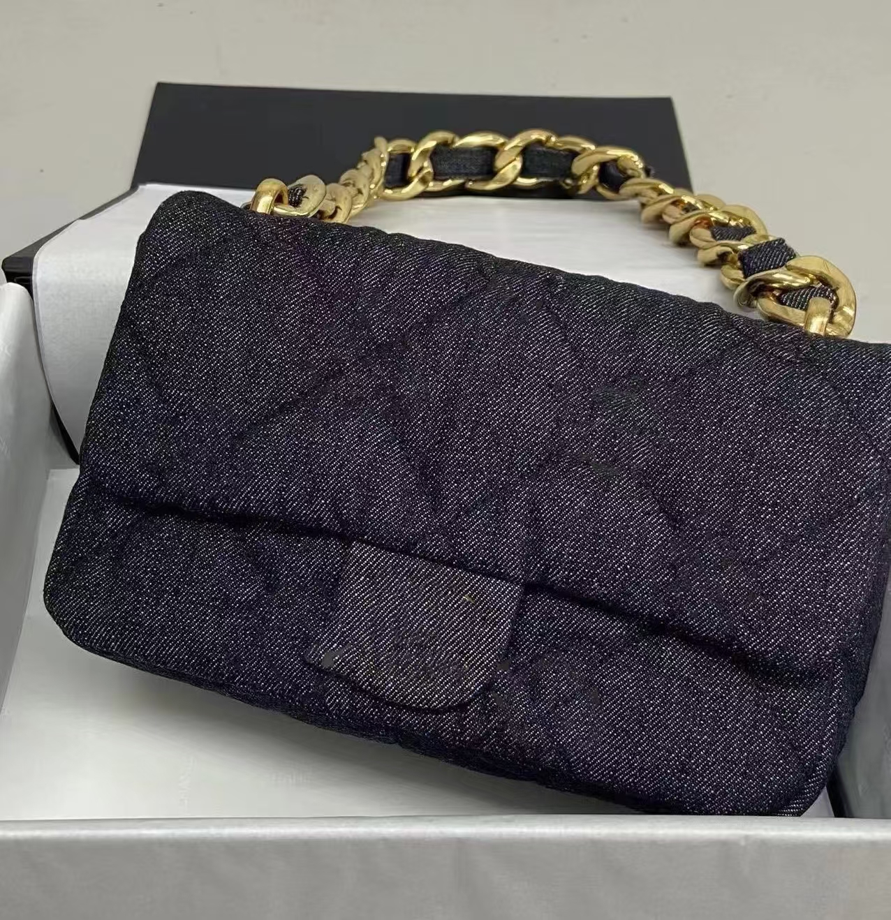 Famous Brand Designer Denim Shoulder Bag With Thick Wide Chain Strap Canvas Underarm Bag Clutches Girl Totes New Quality Purses And Handbags Women Sling Bag 2866