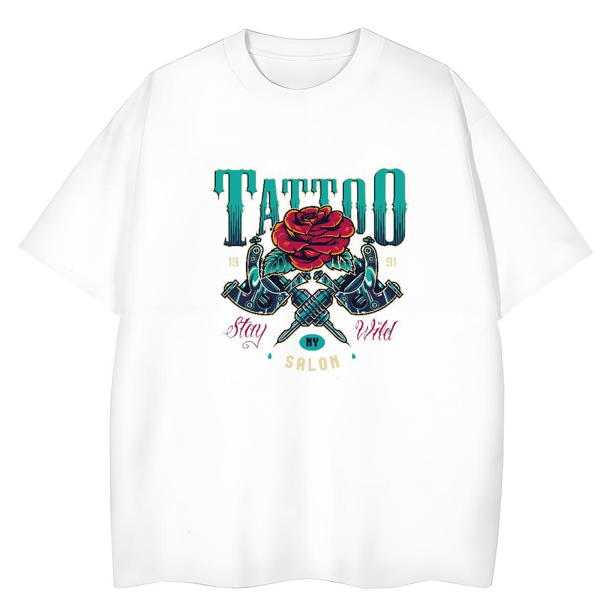 Loose Fit Men Tshirts Daily Wear 230g Pure Cotton Floral Print Crew Neck Breathable tool T-Shirts New Designer Tops Shirt