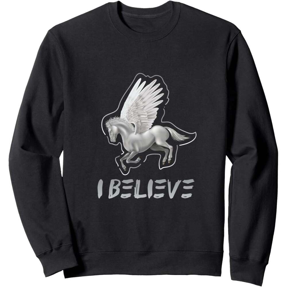 Long Sleeve Shirts For Men Sweatshirt I Believe Flying White Pegasus Unicorn Funny Gift Sweatshirt Graphic Tee Streetwear Casual Tops Clothes sweatshi