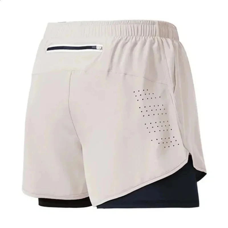 Mens fitness builtin pocket sports shorts summer 2in1 quick drying gym beach running doublelayer outdoor pants 240819