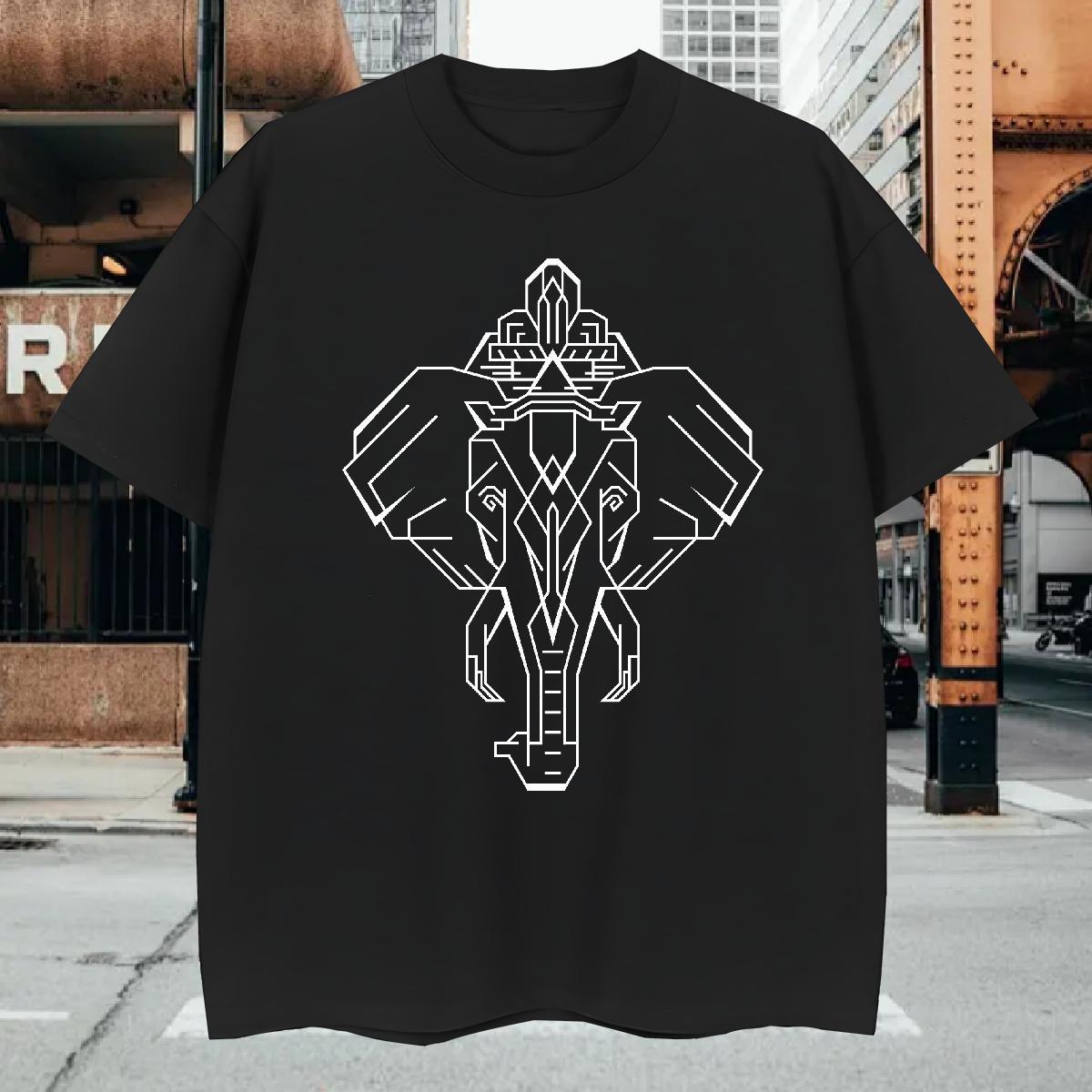 T Shirt For Man 100% Cotton 230g Geometric line Street Casual Pure Cotton Custom Print Oversized Men Clothes T-Shirt Brand Popular Clothings