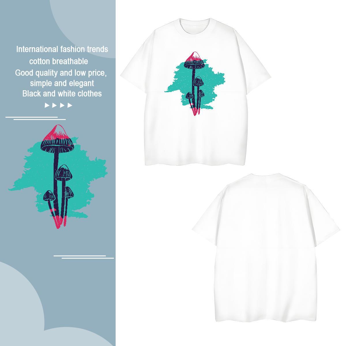 Man T Shirts 230g 100% Cotton mushroom Casual Round Neck Short Sleeve Customized Print Men Tops Tees Fashion Loose Wear