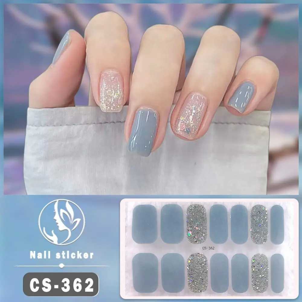 1 Sheet Foil Gel Nail Stickers Self-Adhesive Glittering Gel Full Nail Wraps Semi Cured Simple French Manicure Decal Nail MakingXJ240814