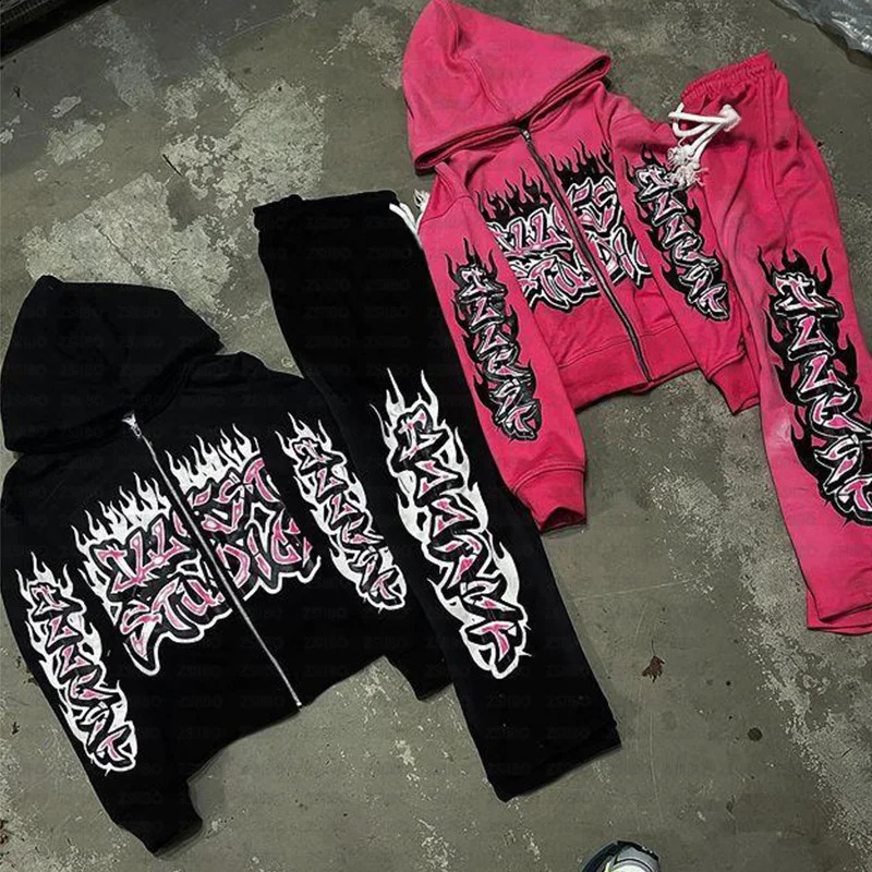 Y2k Vintage Black Creative Pattern Hoodie Fashion Loose Oversized Hooded Sweatshirt Gothic Streetwear Men Women zipper Clothes 240809