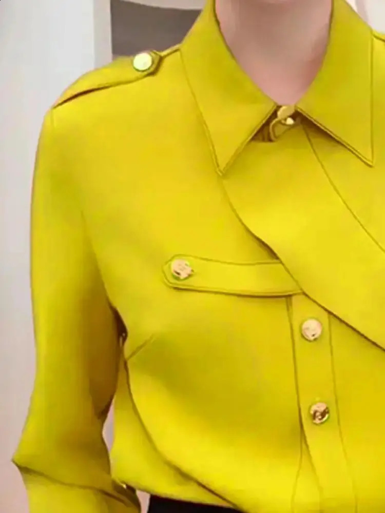 Bohohipei Womens Lapel Blouses Spring Autumn Long Sleeves Loose Fashion Buttoned Casual Office Shirts Tops 240815