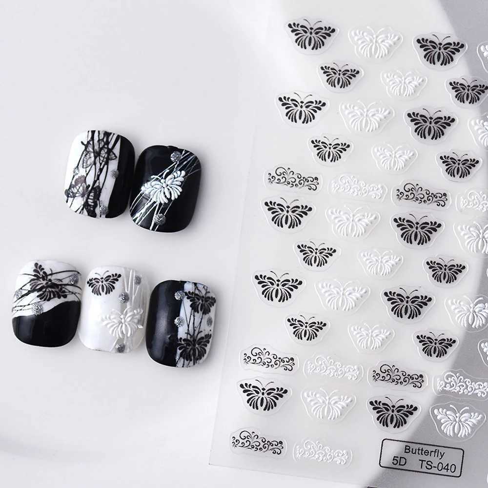 1PCS 5D Embossed Nail Supplies Blue Butterfly Nail Sticker Seasons Self-Adhesive Flower Nail Decor Decals DlY Press On NailsXJ240814