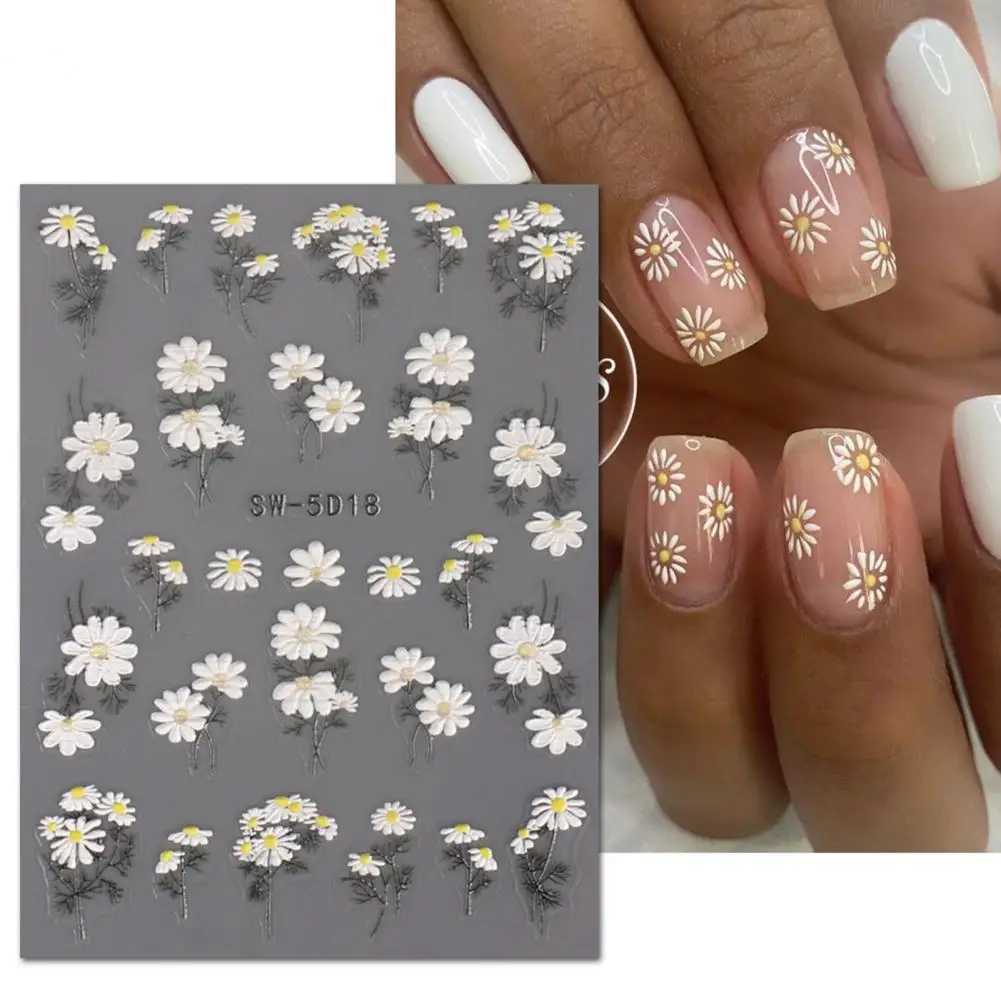 Nail Art Sticker 5D Relief Self-Adhesive DIY Nail Art Patch Spring Summer Sunflower Floral Pattern Manicure Decal Nail SalonXJ240814