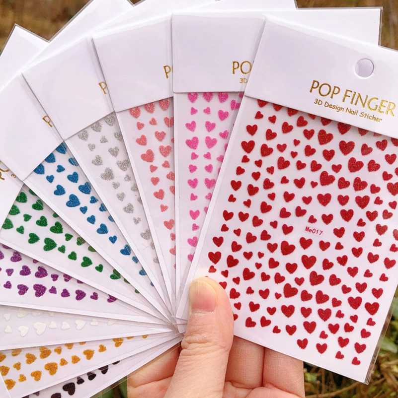 Nail Art Stickers Heart 3D Nail Sticker Gold Silver Black Sexy Red Nail Design Decal with Glitter Powder Nails AccessoriesXJ240814