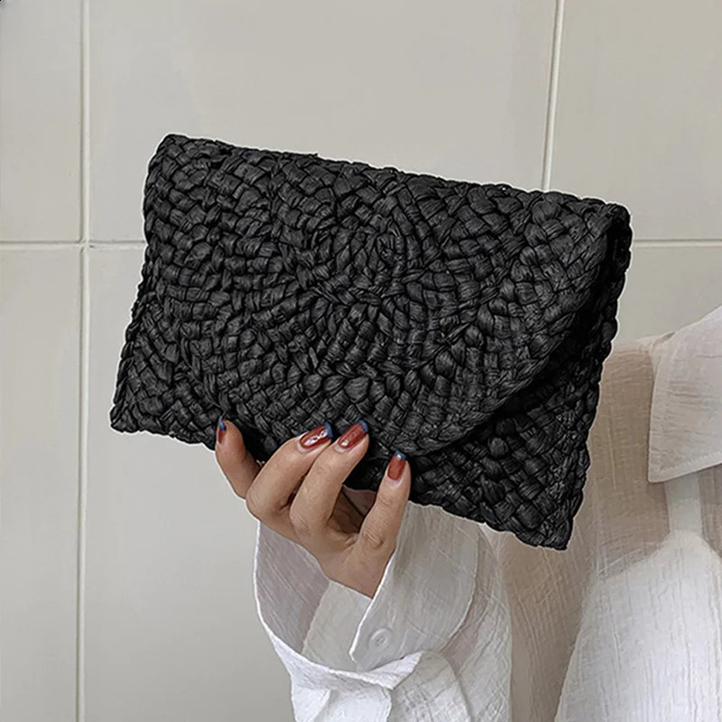 Fashionable Corn Husk Straw Bags Handwoven Women Clutch Envelope Handbag Long Purse For Female Summer Beach Bag bolsa 2024 240815Z