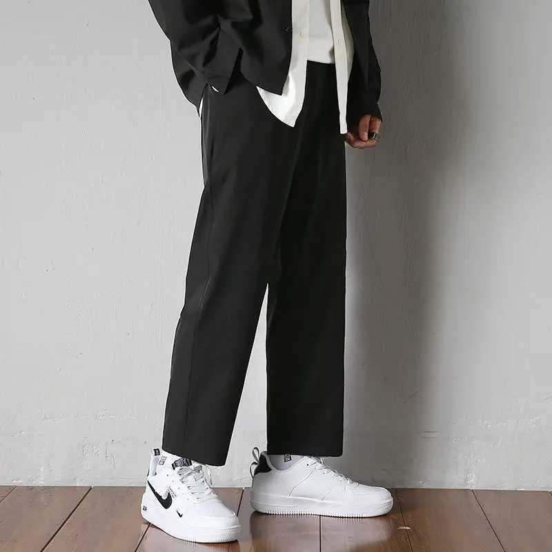 2024 Summer New Mens Trouser Elastic Mid Waist Drawstring Pocket Solid Color Loose Comfortable Casual Straight PantsW240725