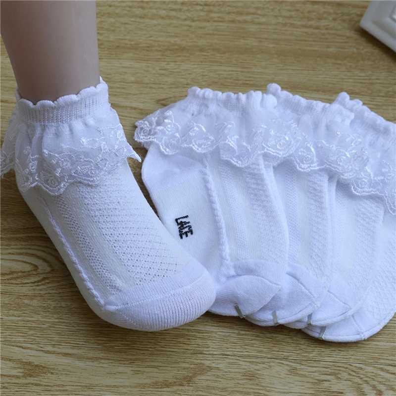 5/10 pairs of baby girl childrens socks lace pleated princess mesh childrens ankle short breathable cotton white pink blue childrens socks W240814