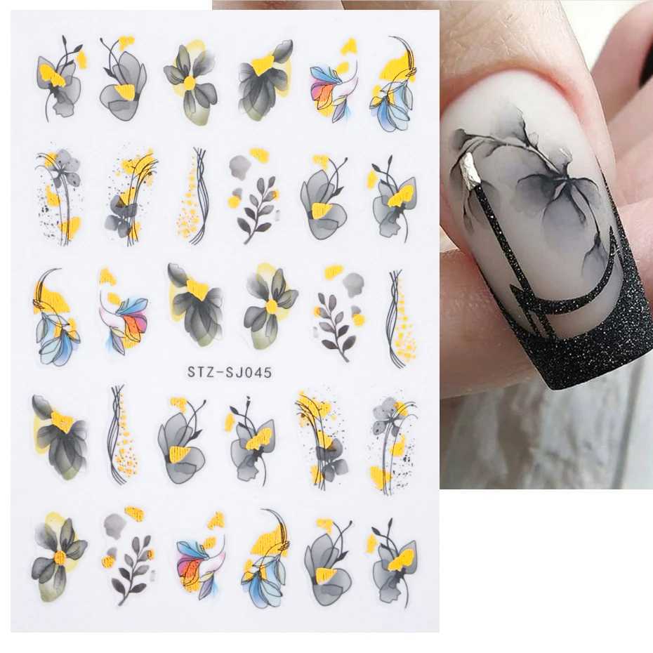 3D Nail Sticker Gold Bronzing Flower Leaves Nail Ink Watermark Geometric Lines for Slider Nail Art Decoration Manicure DesignXJ240814